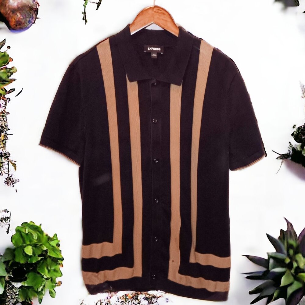 Express ★ Men's Short Sleeve Sweater Polo ★ Abu Dhabi Retro Striped Pattern